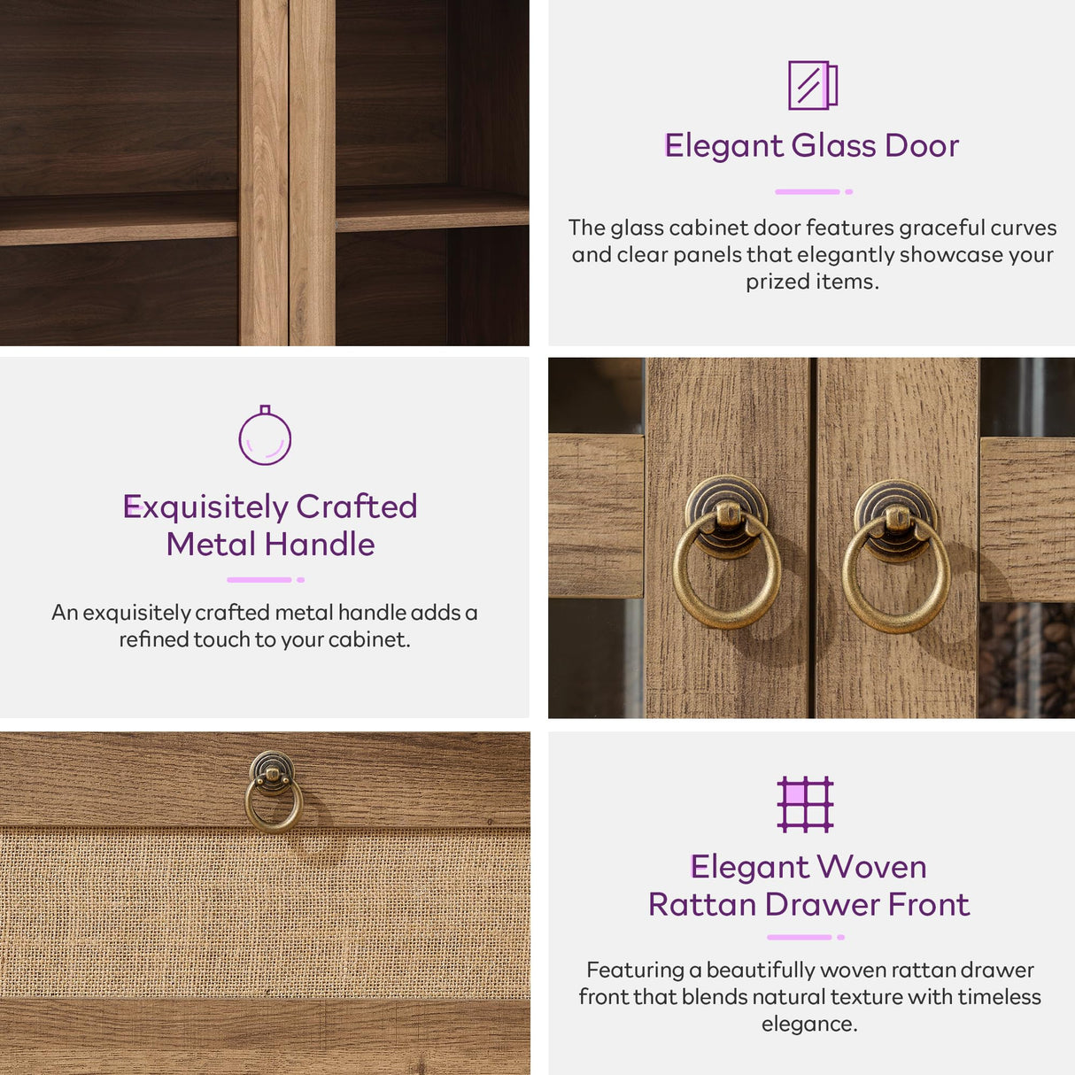 TYBOATLE 71" Tall Arched Pantry Cabinet with Innovative Drawer, Kitchen Cabinet with Anti-Tipping Device and Glass Door, Versatile Cupboard for Kitchen, Dining, Natrual TYBOATLE