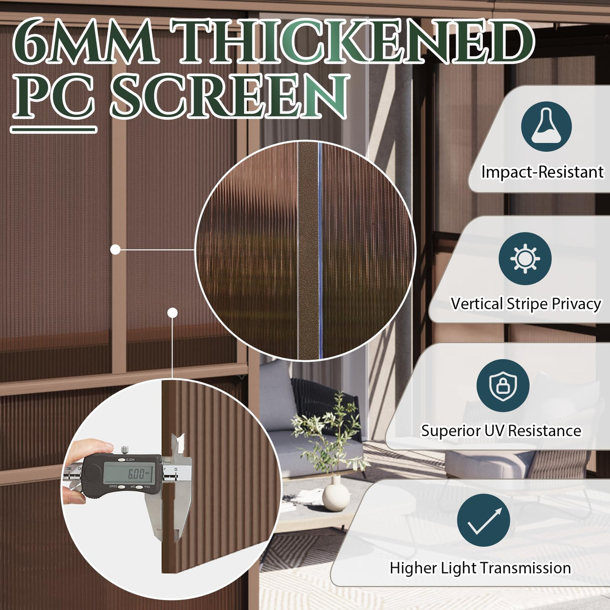 EROMMY 10' x 14' Sunroom, Wall Mounted Gazebo with Galvanized Steel Roof & Aluminum Frame, 3-Sided Sliding Doors, Lean to Gazebo with 6mm Thickened UV-Resistant PC Screen for Patio, Garden, Backyard EROMMY