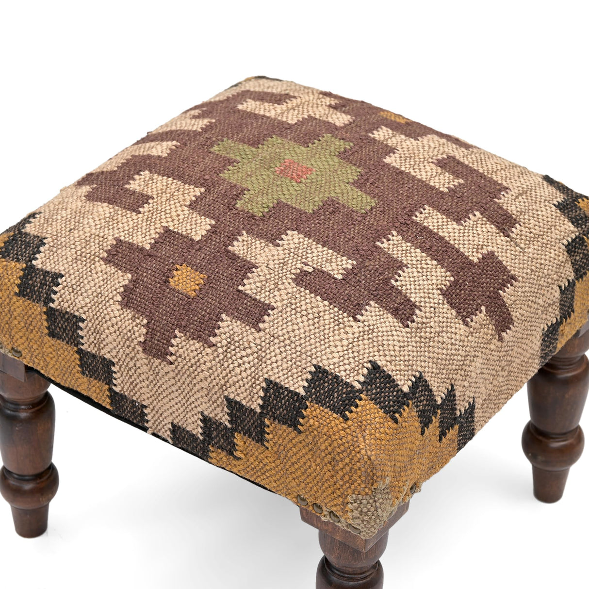 NATURAL FURNISH Handmade Jute Soft Ottomans Square Shape Stool for Sitting and Foot Rest with Wooden Legs, Entryway Modern Stool for Living Room, Bedroom, Hall (Yellow, L 15.74 x W 15.74 x H 14 inch) NATURAL FURNISH