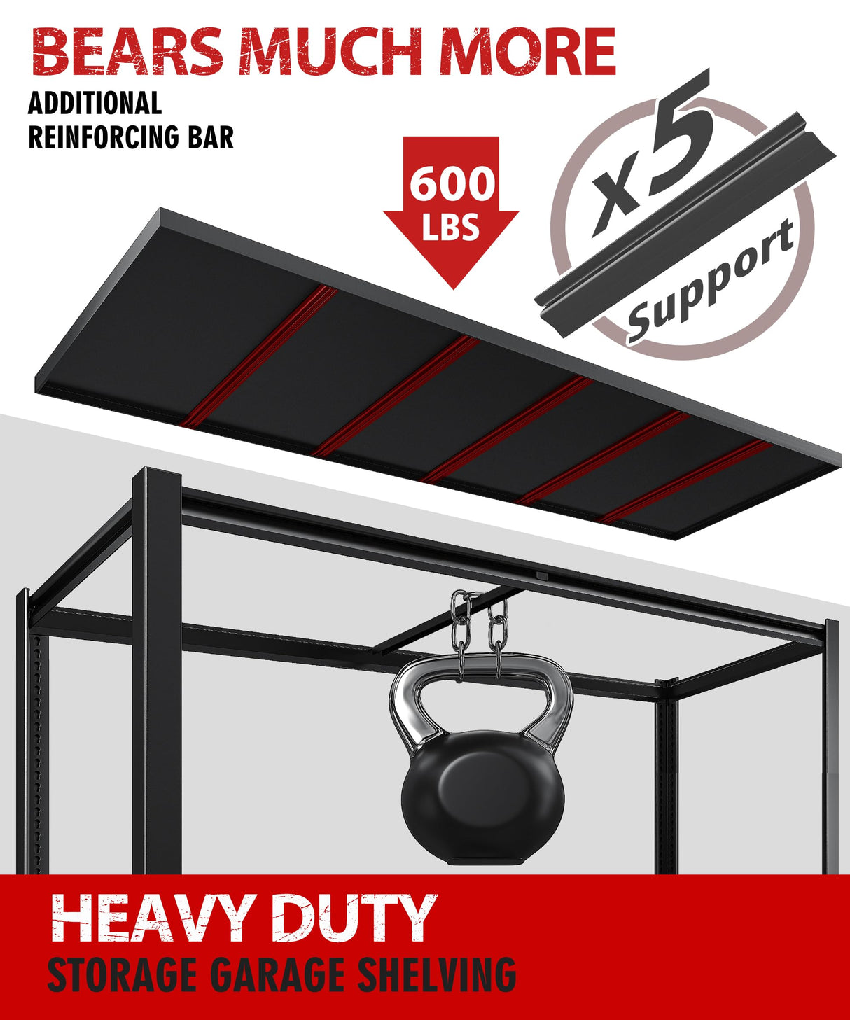 REIBII 78" H Storage Shelves, Garage Shelving Heavy Duty Load 3000LBS, Adjustable Garage Shelving, 5 Tier Metal Shelves Unit for Storage Rack, Basement, 55" W x 26" D x 78" H, Black, 3 Pack REIBII