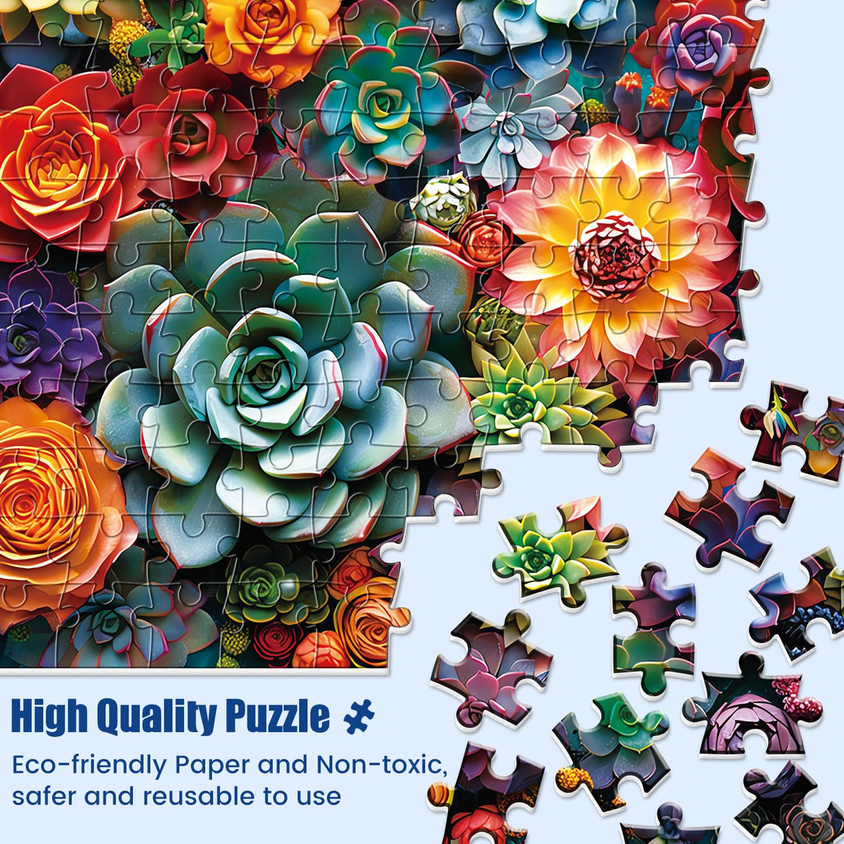 1000 Piece Puzzle for Adults - Colourful Flowers & Succulent Plants Puzzle for Adults Children - Recycled Paper Jigsaw Puzzle 1000 Pieces - Fun and Challenging Family Game Great Gift Idea, 28 * 20 in Edsjegn