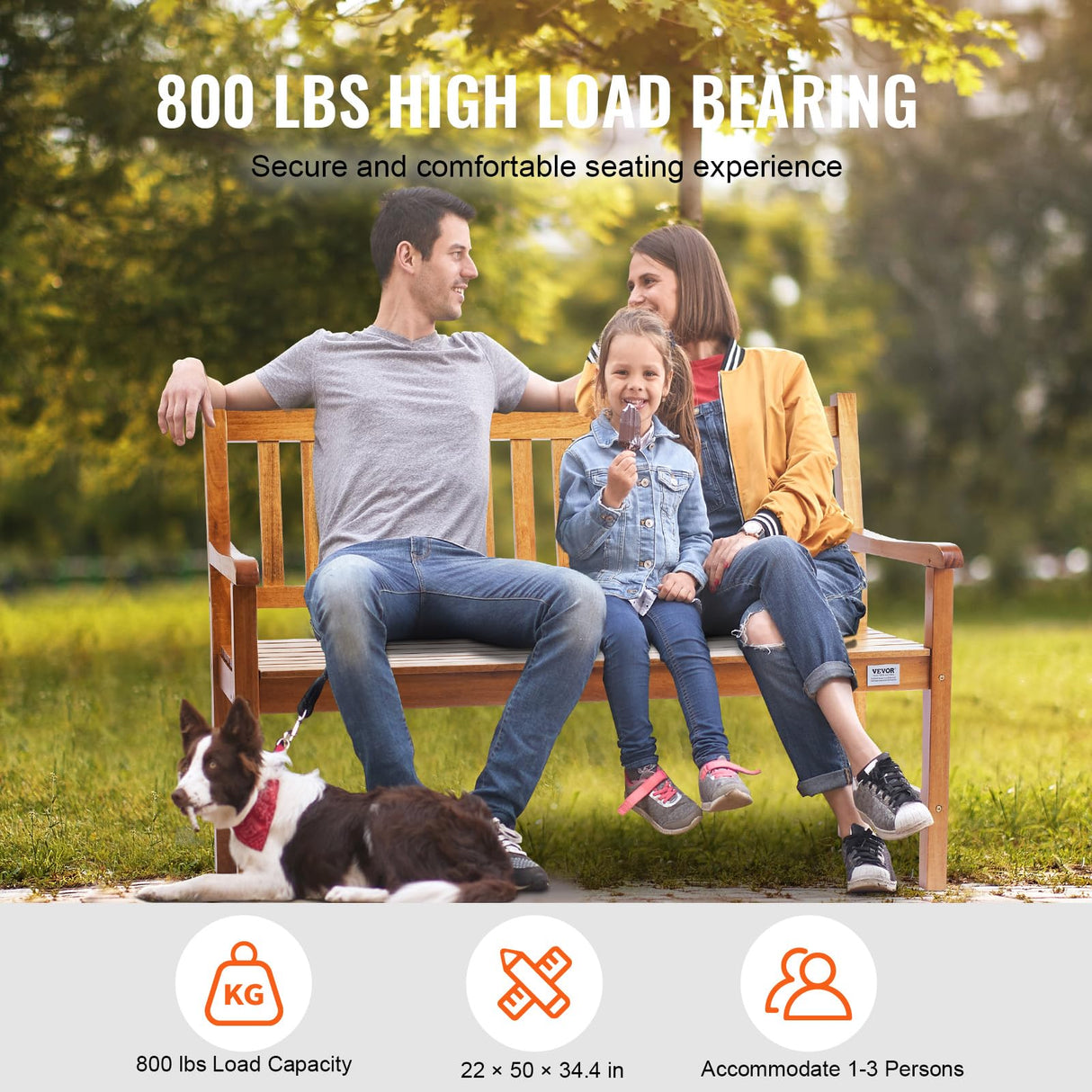 VEVOR Wood Outdoor Bench, 2-Person Garden Bench with Backrest and Armrests, 800 lbs Load Capacity,All-Weather Never Rot Patio Bench for Garden, Park, Yard, Front Porch VEVOR