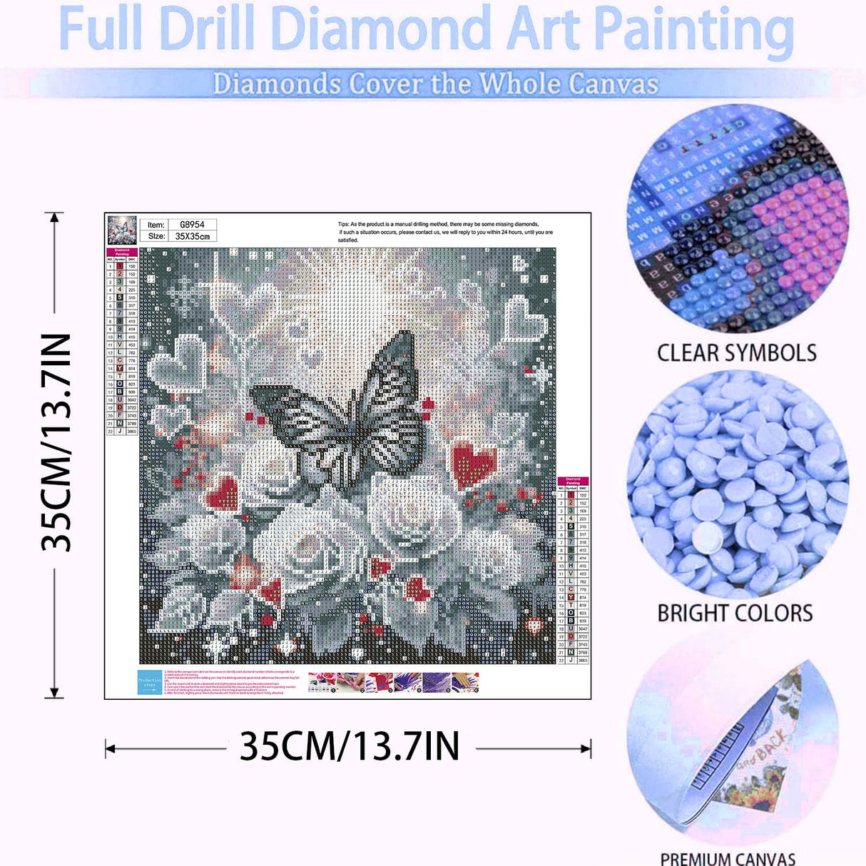 Arttoplus Butterfly Diamond Art Kits for Adults-Flowers 5D Diamond Painting Kits for Adults Beginners,DIY Full Drill Diamonds Painting Butterfly Gem Art Kits for Gift and Home Decoration(14x14 inch) Arttoplus