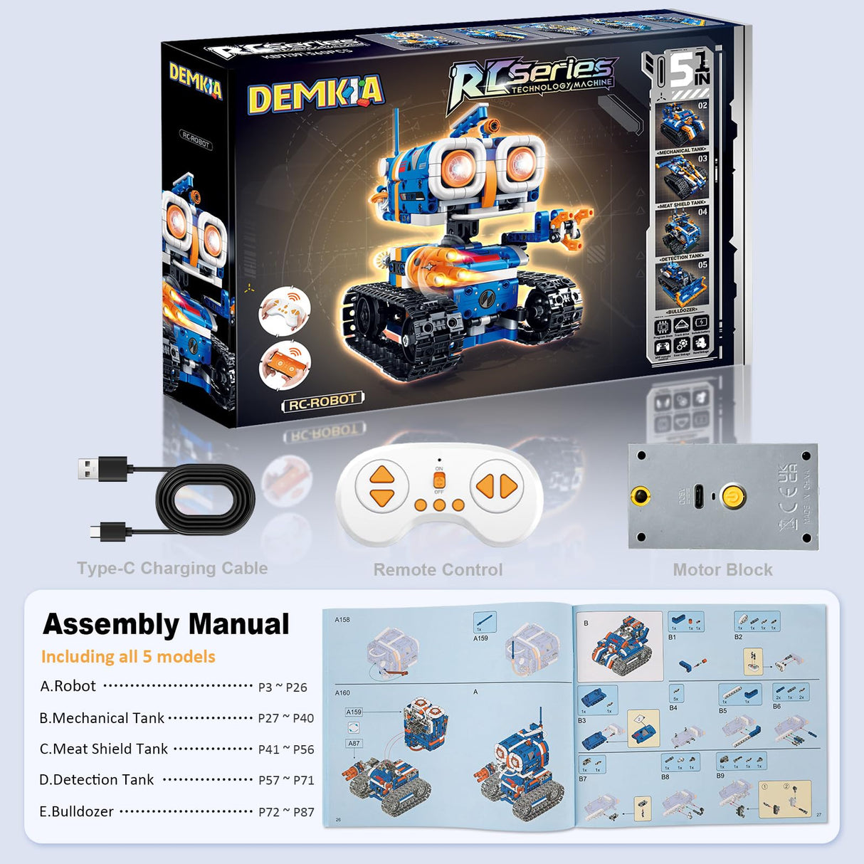 Demkia 5in1 STEM Robot Building Kit, 560 PCS APP/Remote Control Mech RC Robotics for Kids Ages 8-12, Science Kit Coding Robots Toy Set, Birthday Gifts for Boys Age 8-14+ Demkia