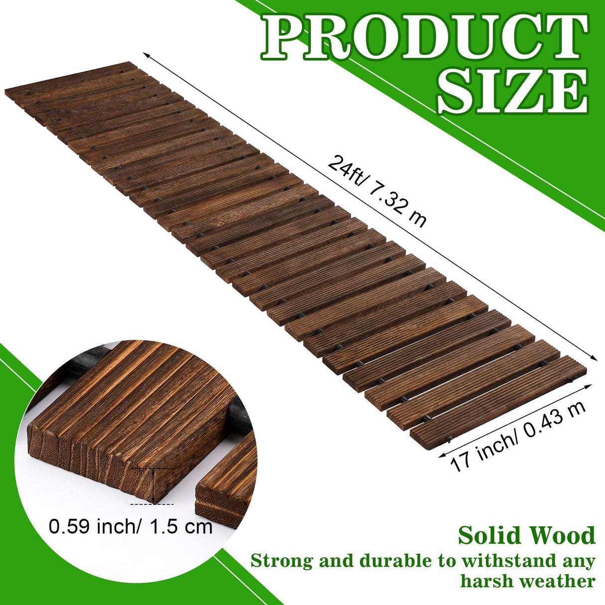 Landical 24ft Wooden Garden Pathway with Non Slip Surface Roll Out Garden Boardwalk Walkways Road Floor Pathway Rustic Path Decorative Patio Pavers for Outdoor Garden Beaches Wedding Party Landical
