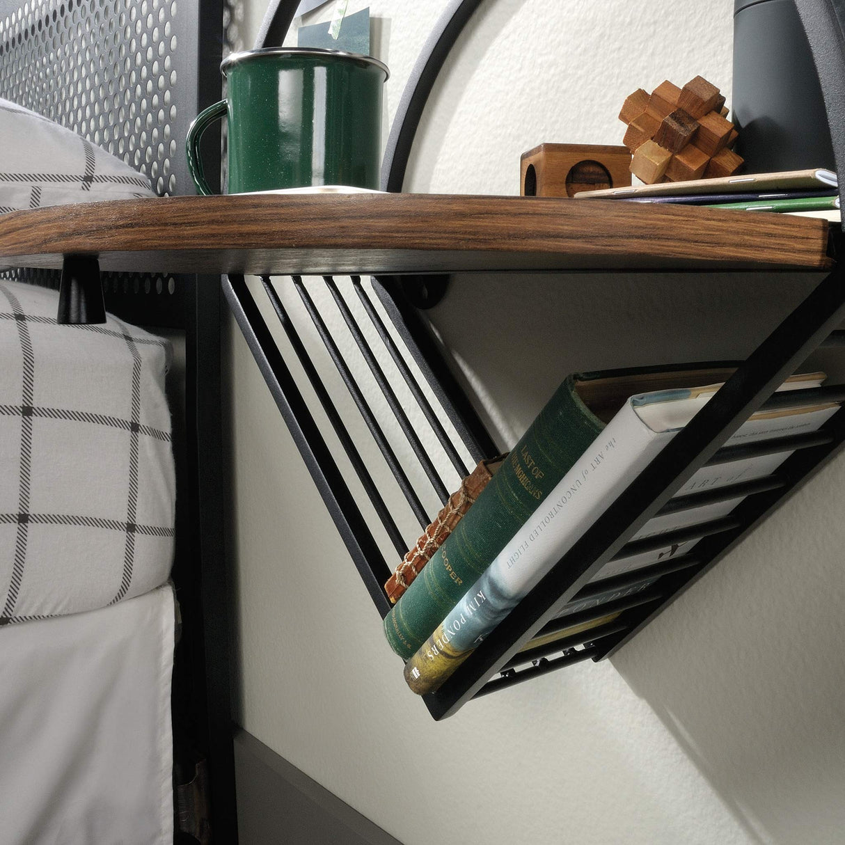 Sauder Boulevard Cafe Hanging Night Stand/Book Shelf, L: 17.99" x W: 5.12" x H: 18.11", Black Finish Sauder