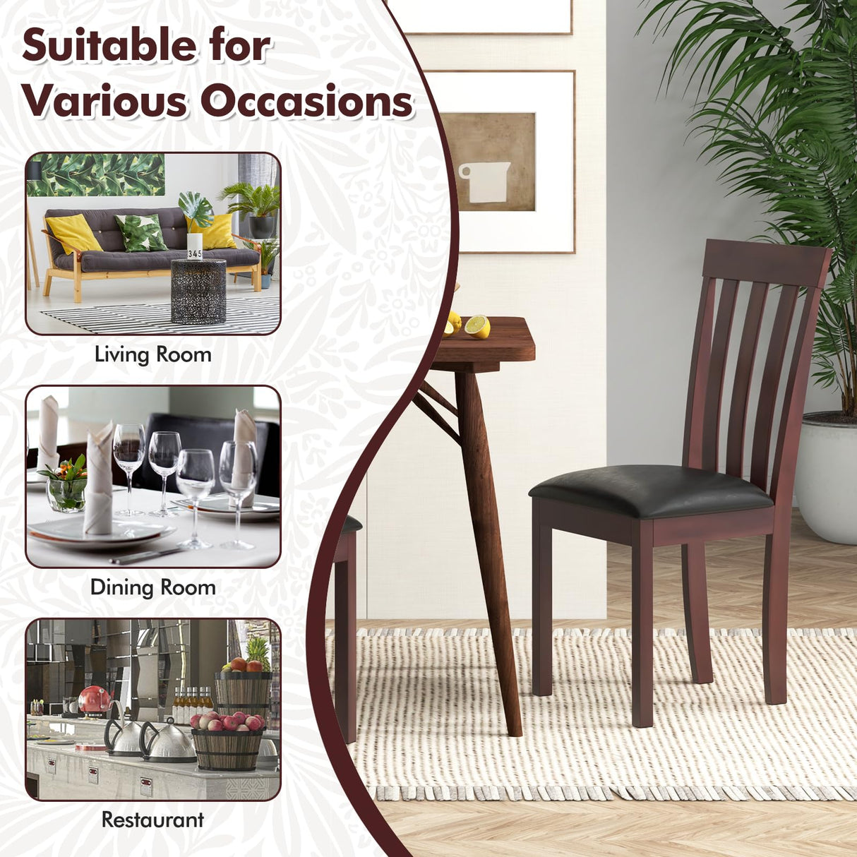 Giantex Wood Dining Chairs Set of 4, Upholstered Wooden Kitchen Chairs with Padded Seat & Rubber Wood Frame, Mid Century Dining Side Chairs for Kitchen, Dining Room, Restaurant, Espresso & Black Giantex