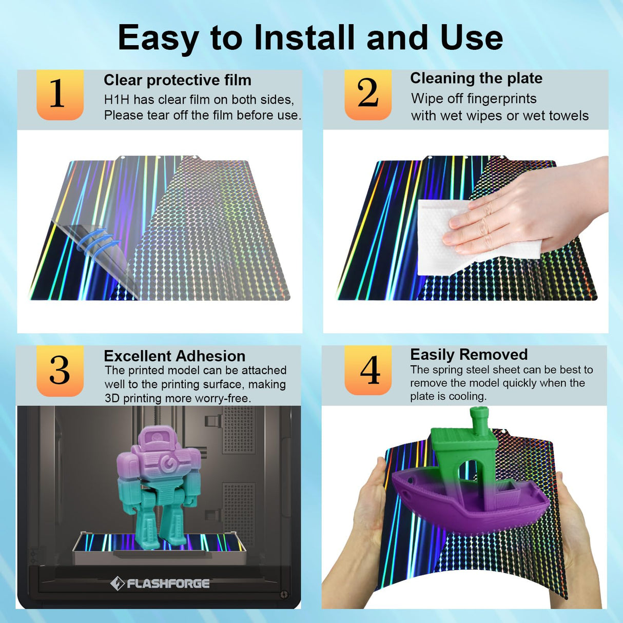 IdeaFormer-3D H1H Build Plate for Flashforge Adventurer 5M/5M Pro Print Bed, Light Beam+Phantom H1H Spring Steel Sheet Flexible H1H Print Bed for Flashforge Adventurer 3D Printers Platform 235x235mm IdeaFormer-3D