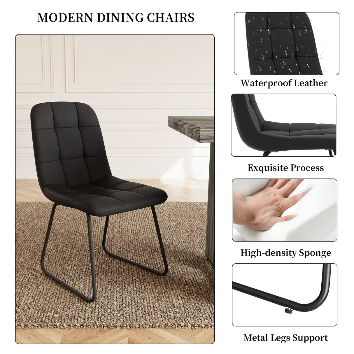 HIPIHOM 7-Piece Dining Table Set for 6-8 People, 70.8" MDF Kitchen Table with 6 Upholstered Chairs, Space-Saving for Dining Room, Breakfast Nook(Grey Table+6 U-Shaped Black Chairs) HIPIHOM