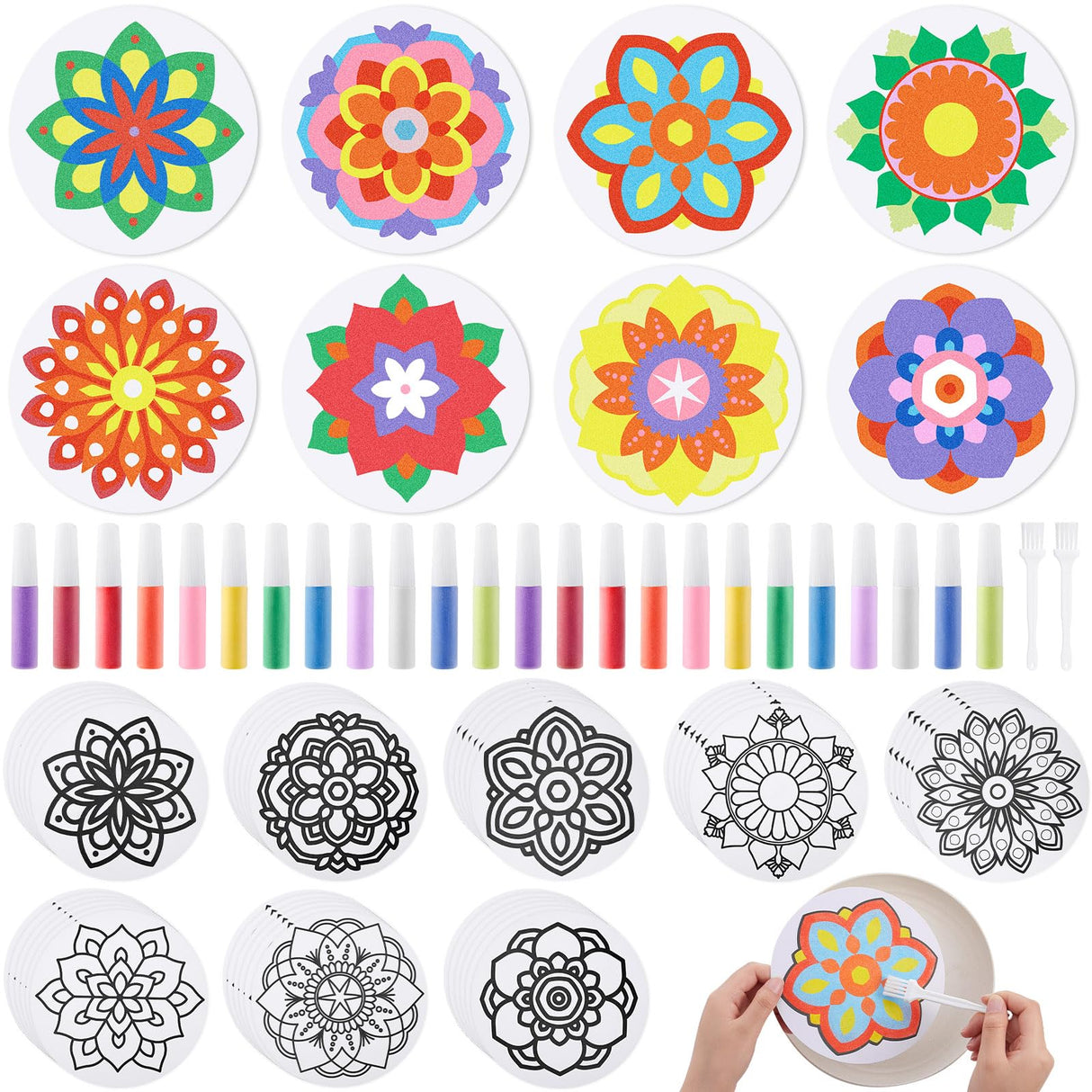 Vertintong 48 Pcs Sand Painting Mandala Coloring Craft Kits Mandala Sand Art Kits Mandala Sand Art Pictures with 24 Sand Options Creative Home Festival Party Favors Sessions Vertintong