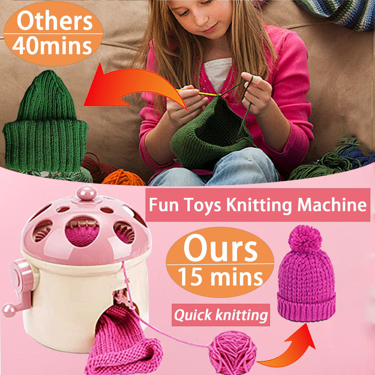 Cyandream Sentro 32 Needles Mushroom Smart Double Needles Knitting Loom Machines for Kids and Beginners, Circular Knitting Loom Weaving Kit for Hats, Scarves, Socks Cyandream