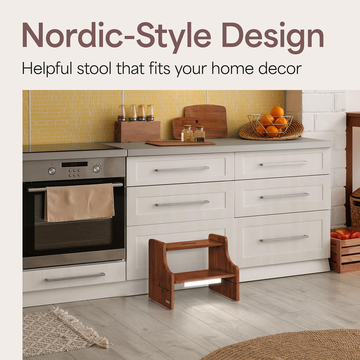 NIFTAKE Kids Step Stool, 250lb Capacity - Safe, Durable, Bamboo Step Stool Kids, Wooden Step Stool for Toddlers, Toddler Step Stool for Bathroom sink, Kids Stool, Toddler Stool-with Auto Light (Brown) NIFTAKE