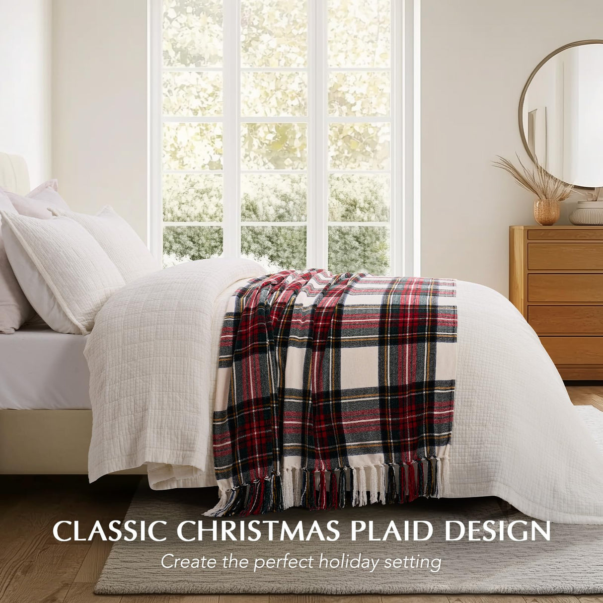 EVERGRACE Stewart Christmas Plaid Chenille Throw Blanket for Couch, Super Soft Cozy Tartan Checkered Throw Blanket with Tassels, Lightweight Plush Chenille Knit Throw for Christmas Decor, 50”x60” EVERGRACE