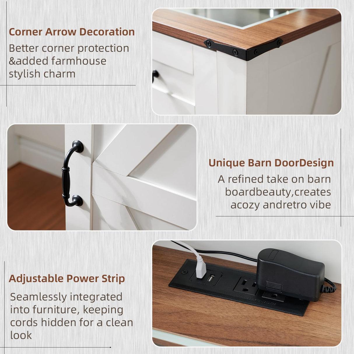 Vanity Desk with Mirror and Lights, Makeup Vanity Desk with Charging Station, Farmhouse Makeup Desk with 3 Adjustable Lighting Modes, Bedroom Vanity for Girls, Women GAMTUE