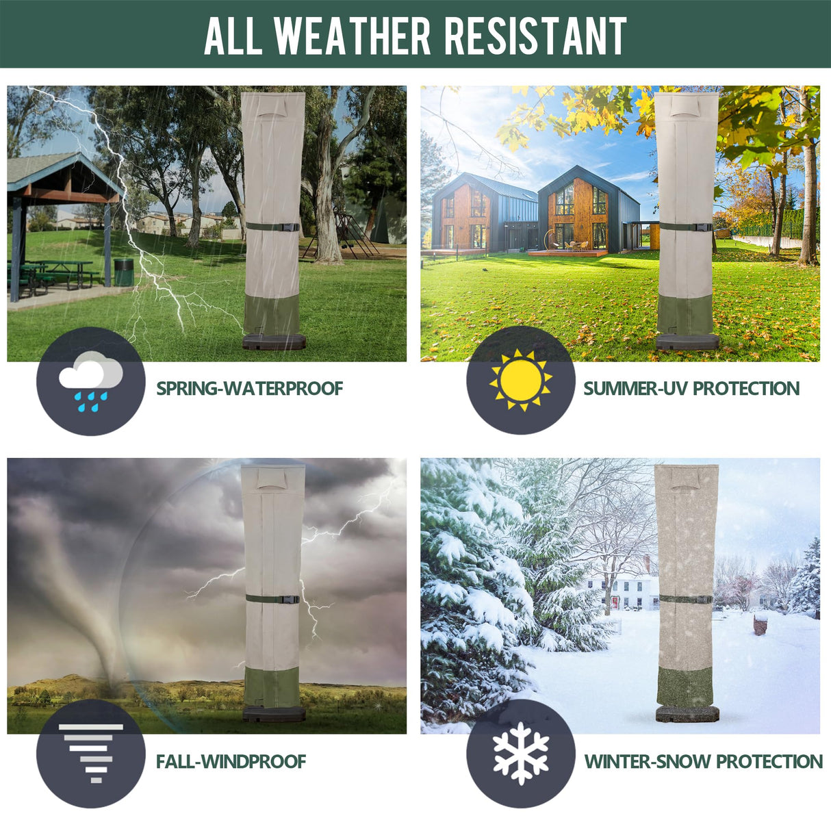 Rachmi Patio Cantilever Umbrella Cover for 9-13 Ft Umbrellas, 600D Water-resistant UV & Fade Resistant Cover Fits Round / Square Outdoor Garden Offset Parasol with Zipper & Rod, Khaki-Green Rachmi