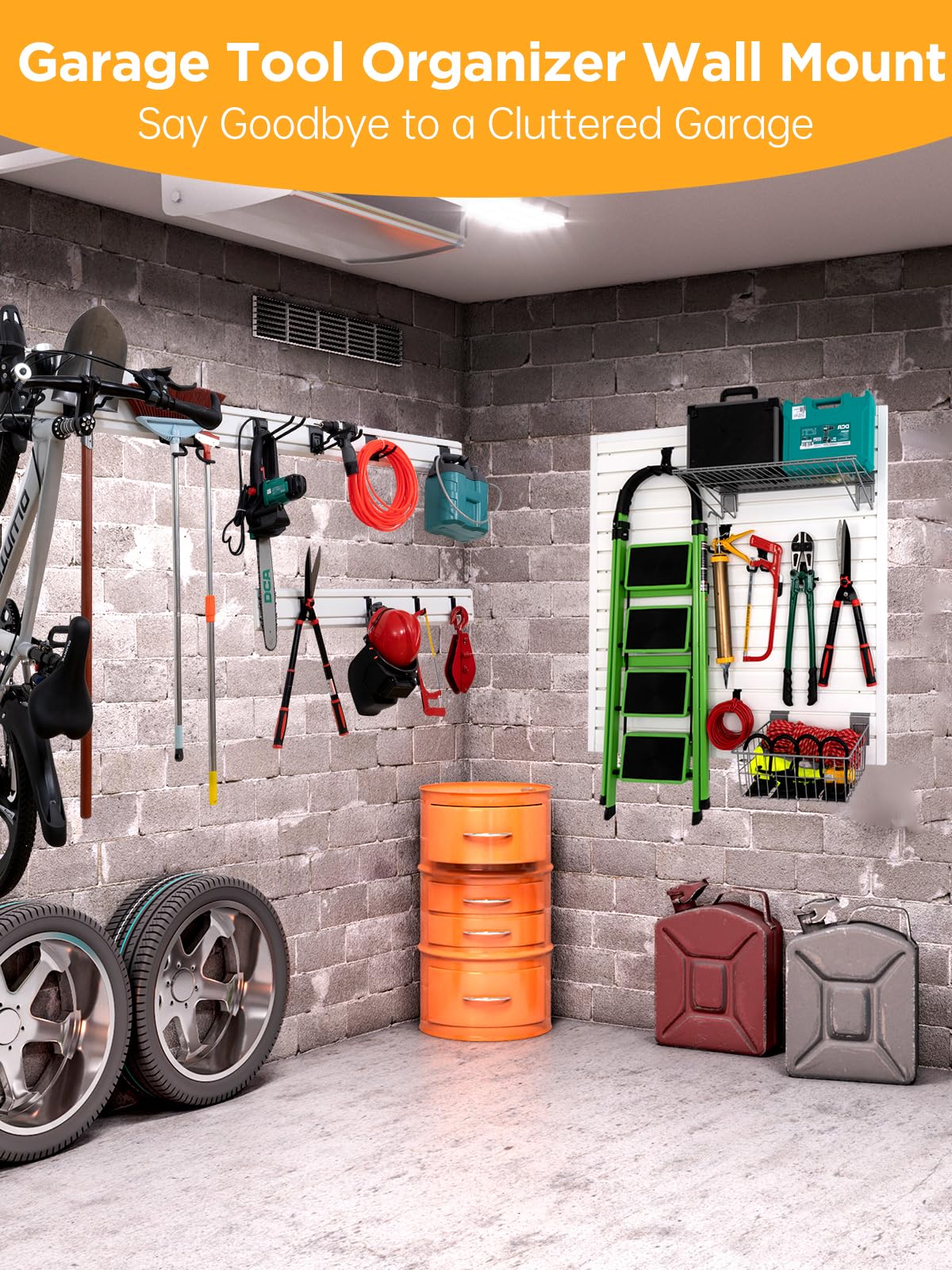 FRAYSCENT Slatwall Panels Garage Tool Organizer Wall Mount Garage Slat Wall Storage Systems, Bike Storage Rack Garage Organizers and Storage PVC Wall Panels Slat Wall Paneling FRAYSCENT