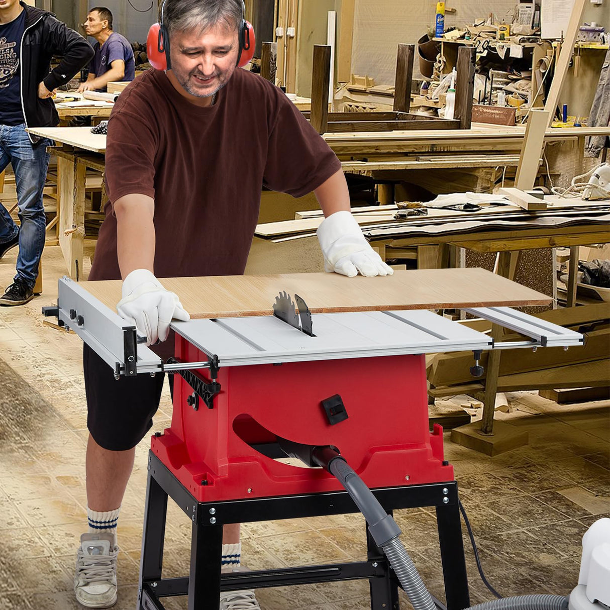 Table Saw, 10 Inch 15A Multifunctional Saw with Stand & Push Stick, 90° Cross Cut & 0-45° Bevel Cut, 5000RPM, Adjustable Blade Height for Woodworking Towallmark