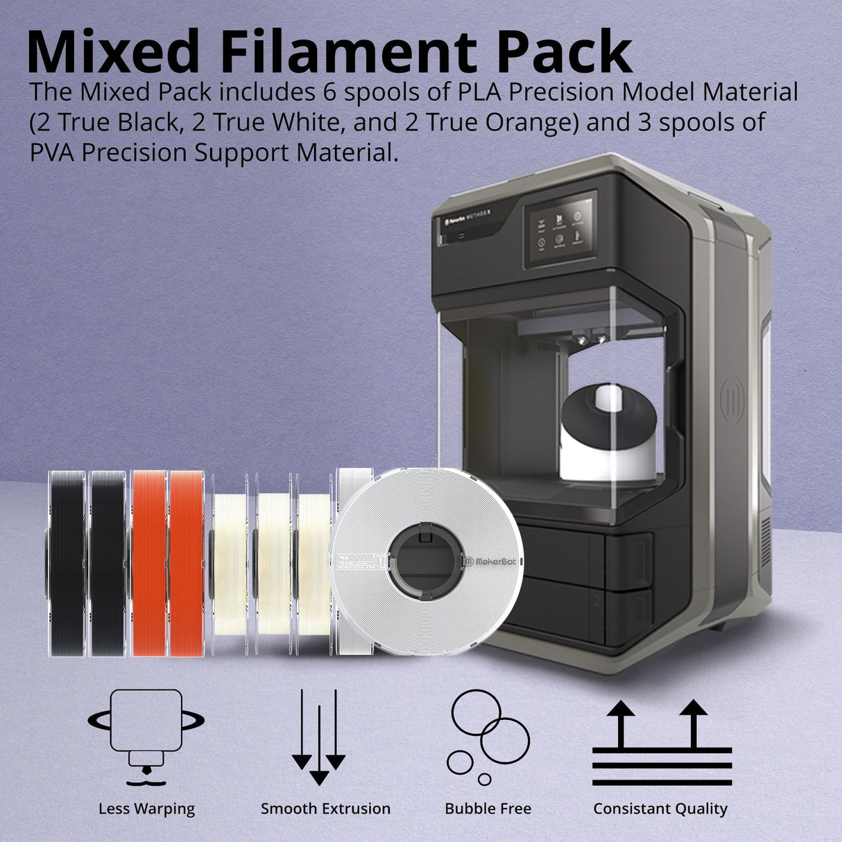 MakerBot 900-0024A Method 3D Printing Filament Spools Bundle 6 PLA and 3 PVA for Use with Method 3D Printers, Non-Toxic Resin (Mixed Colors, 9-Pack) MakerBot