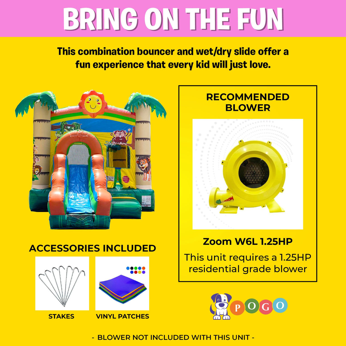 Inflatable Bounce House with Slide for Kids (Without Blower) - 18 x 12 x 14.5 Foot Tropical Smiley Face Backyard Inflatable Bouncy House - Built-in Bladder Water Misting System Pogo Bounce House