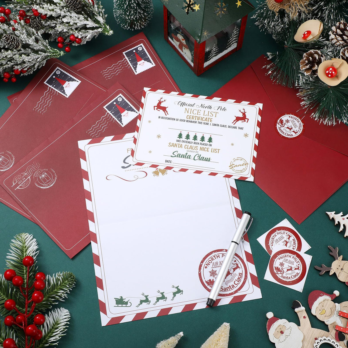 Tinlade 12 Sets Christmas Official Letter and Certificate from Santa Claus Including Nice List Certificate North Pole Writing Letter Christmas Stickers Envelopes for Family(Santa Claus) Tinlade