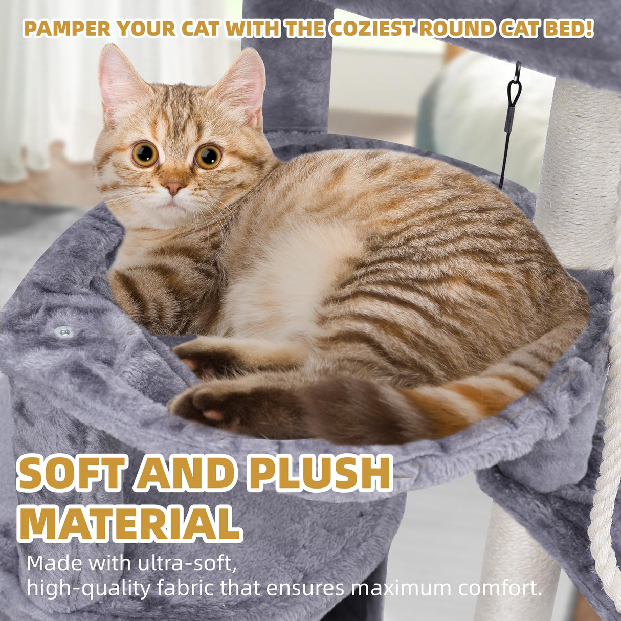 Xin Three Layer Cat Tree with Cat Condo and Two Hammocks,Grey Smouatou