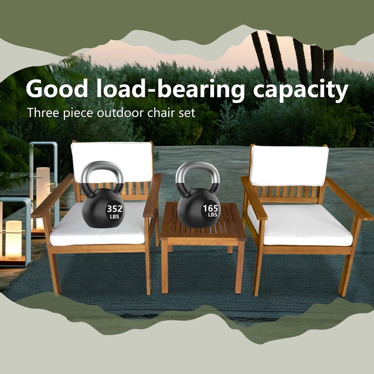 PayLessHere 3 Pieces Acacia Wood Patio Bistro Set with Water Resistant Cushions and Coffee Table for Backyard Garden Patio Furniture Outdoor Table Chair Set Outdoor Wood Chat Chairs Set PayLessHere