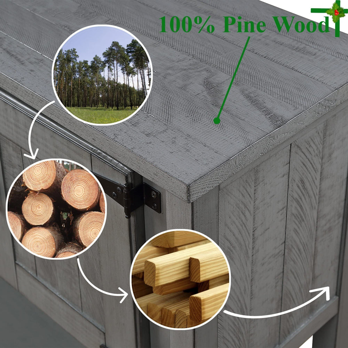 SPOFLYINN 48'' Solid Wood Sideboard Cabinet with 2 Drawers Cabinets Bottom Open Shelf 220LB Load Capacity Console Table for Living Room Hallway Entryway Grey One Size SPOFLYINN