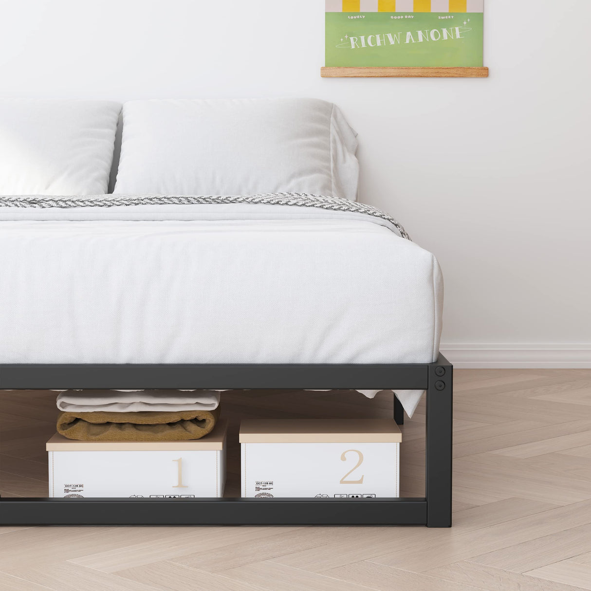 Richwanone 8 Inch Cal King Bed Frame Heavy Duty Metal Platform Mattress Foundation with Steel Slat Support, No Box Spring Needed, Easy Assembly, Black Richwanone