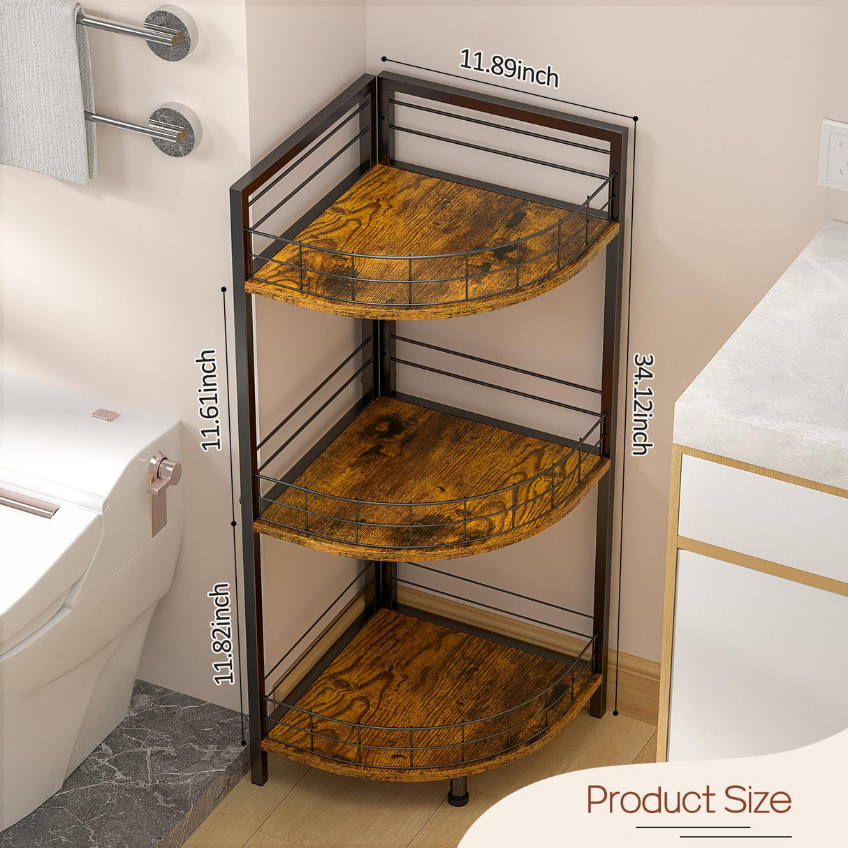 DAOUTIME Bathroom Standing Shelf, 3 Tier Open Floor Shelves, Free-Standing Shelf Units, Triangular Curved Corner Shelf Stand for Small Space, Ideal for Bathroom,Kitchen,Vanity Storage and Organizer DAOUTIME