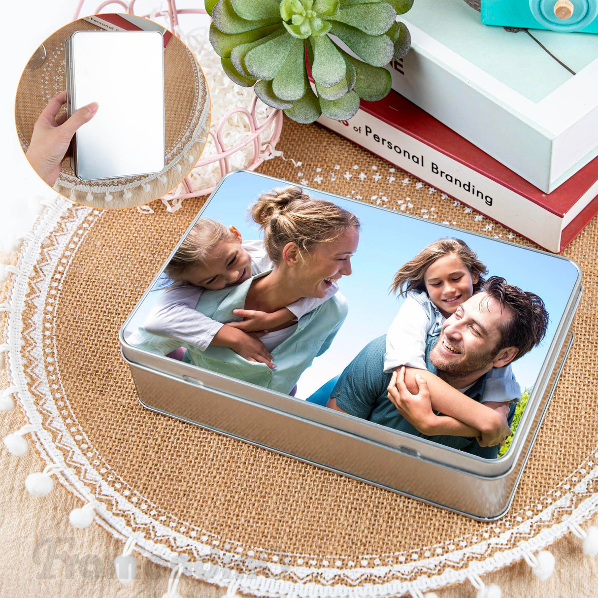Framendino, Sublimation Candy Tin Box Storage Blank Box with Lid Metal Trinket Tins Container Rectangle Framendino