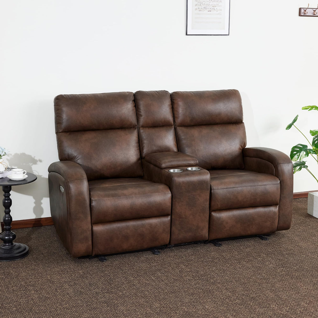 MCombo 65.7" Zero Wall Recliner Loveseat with Console, 2-Seat Power Wall Hugger Sofa with Cup Holders, USB & Type-C Dual Charge Ports, for Living Room, RV PR646M2 (Dark Brown, Loveseat with Console) MCombo