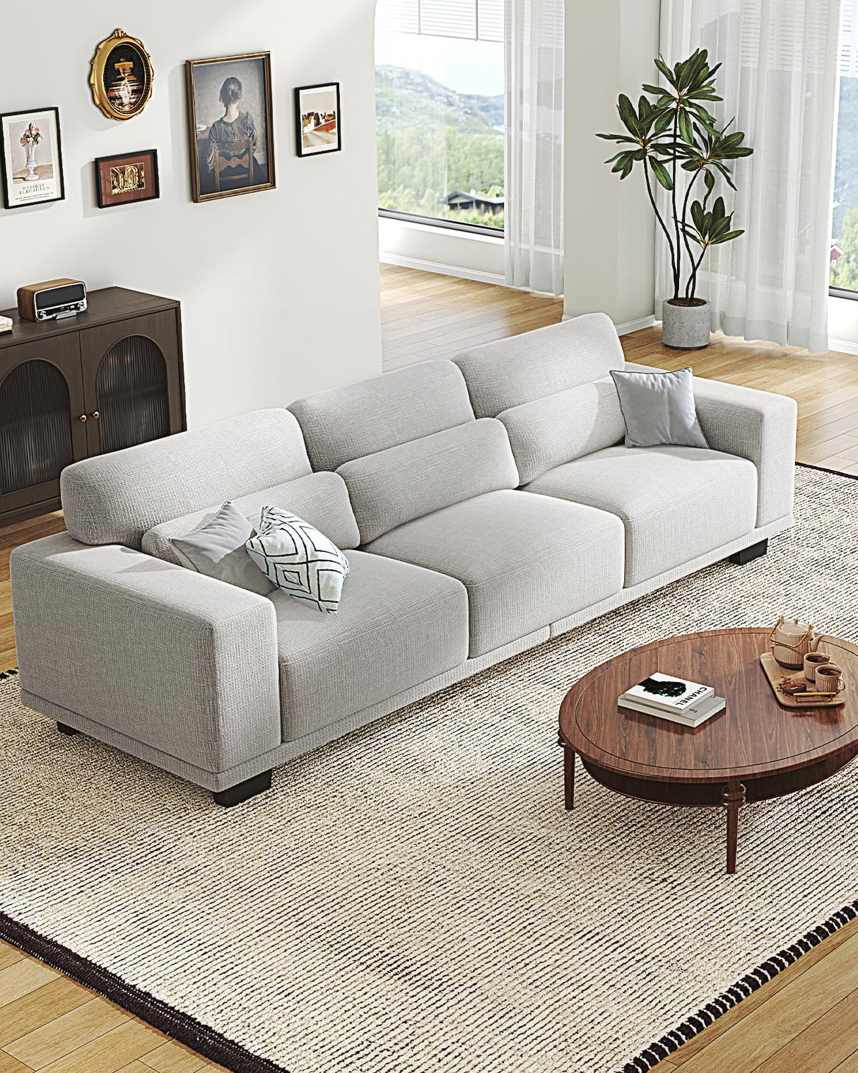 Pipishell 89" 3 Seater Sofa Couch with Deep Seats & Wide Armrests, Supportive Futon with Thickened Cushion, Comfy Cotton-Linen Couches for Living Room,Removable & Washable Covers,Grey Pipishell