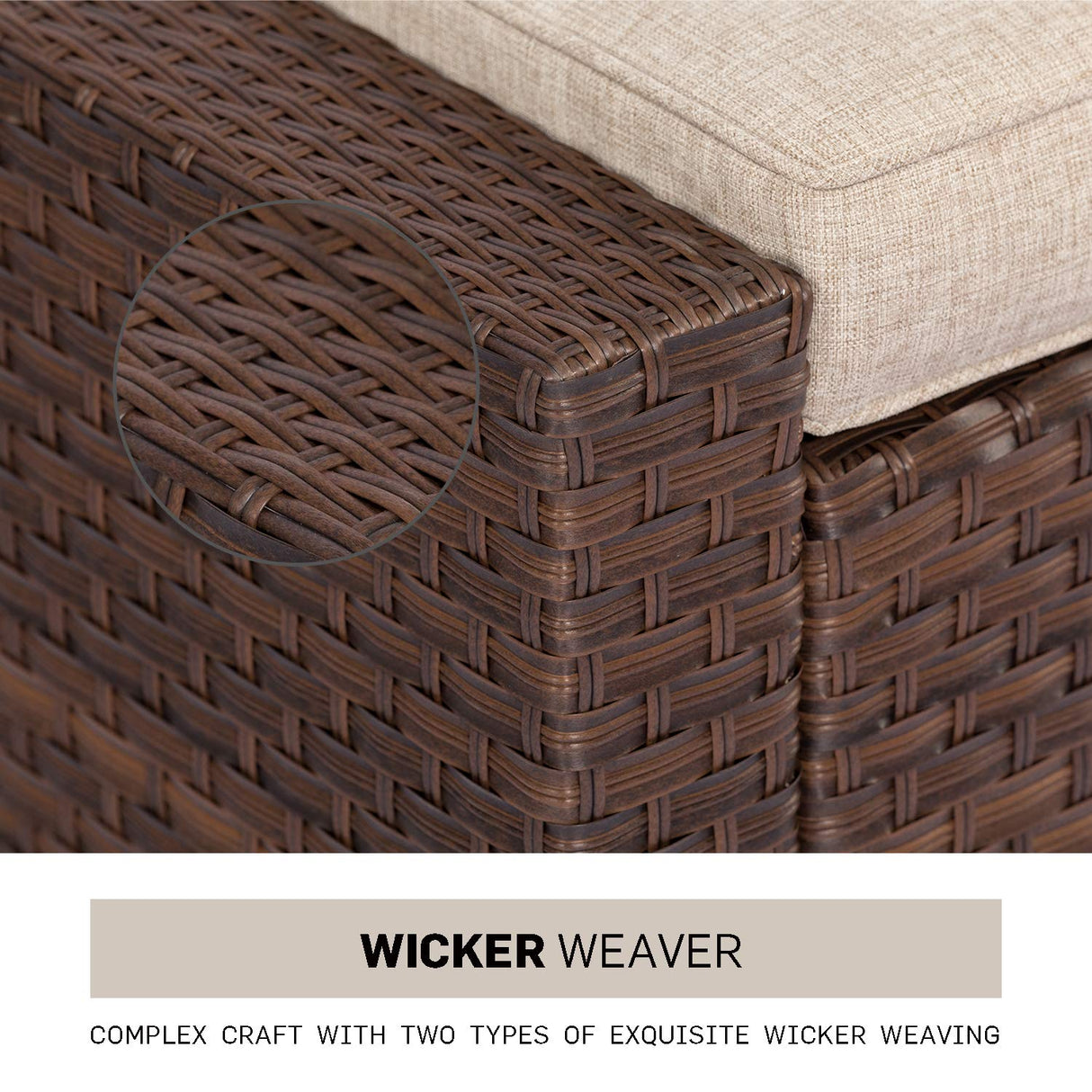 SOLAURA Outdoor Patio Furniture Set 7-Piece Brown Wicker Conversation Furniture Set Patio Lounge Chairs with Ottoman & Loveseat with Glass Coffee Table (Pillow Included) SOLAURA