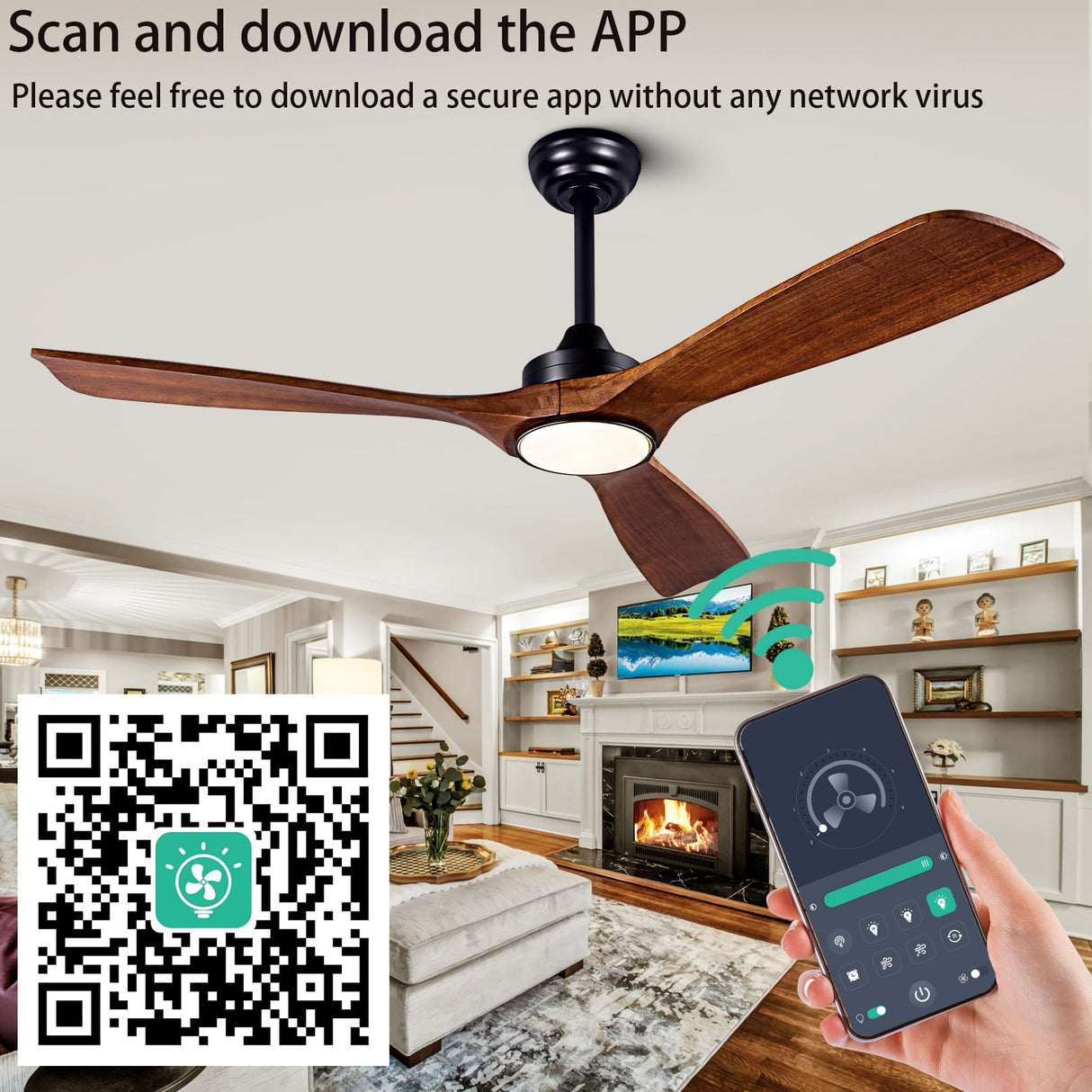 Ceiling Fans with Lights, 52 Inch Ceiling Fan with Remote/APP Control,3CCT Dimmable Light,Noiseless Reversible DC Motor,3 Solid Wood Blades,Indoor/Outdoor Ceiling Fans for Bedroom,Farmhouse,Patio ducrew