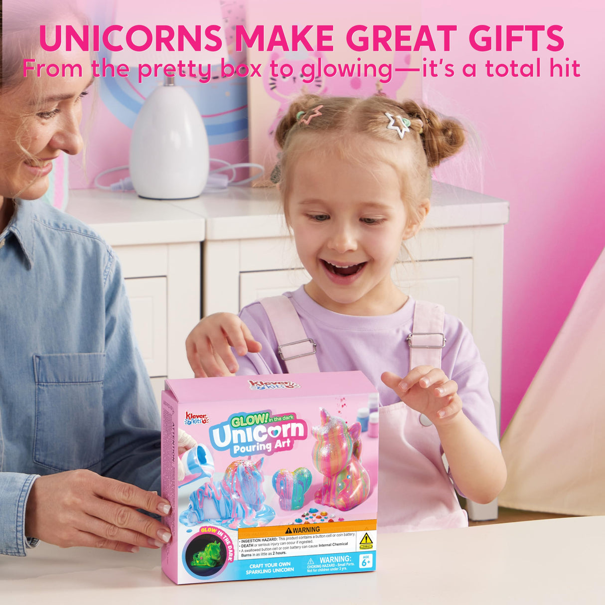 Klever Kits Glow in The Dark Unicorn Pouring Kit- Art and Crafts for Kids Aged 6+ Art Supply Toy, Kids Painting Kit, Unicorn Toy Birthday Gifts for Girls Klever Kits