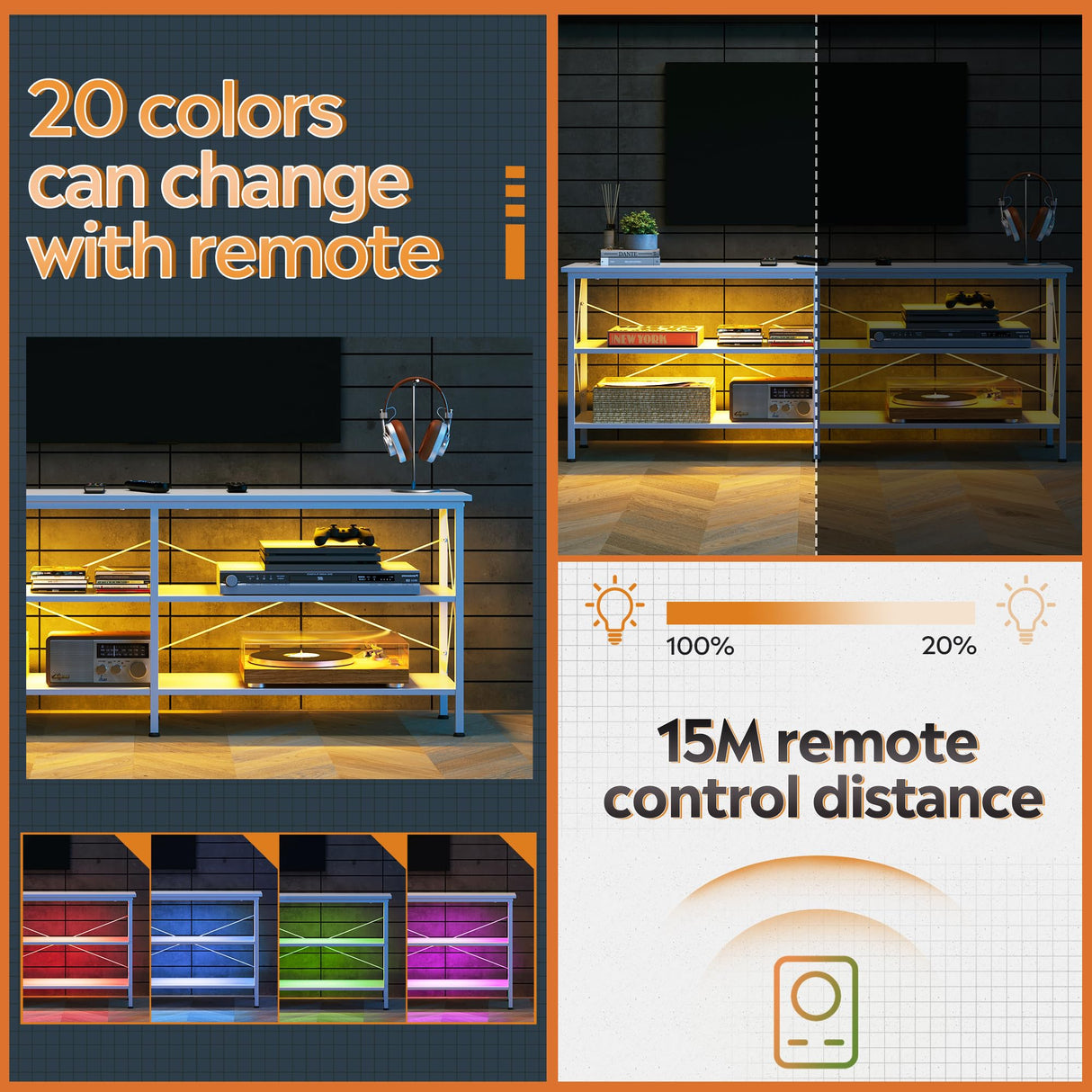 WLIVE TV Stand up to 70 Inch TV, 63" Entertainment Center with LED, TV Media Console with 3-Tier Storage Shelves for Living Room and Bedroom, White WLIVE