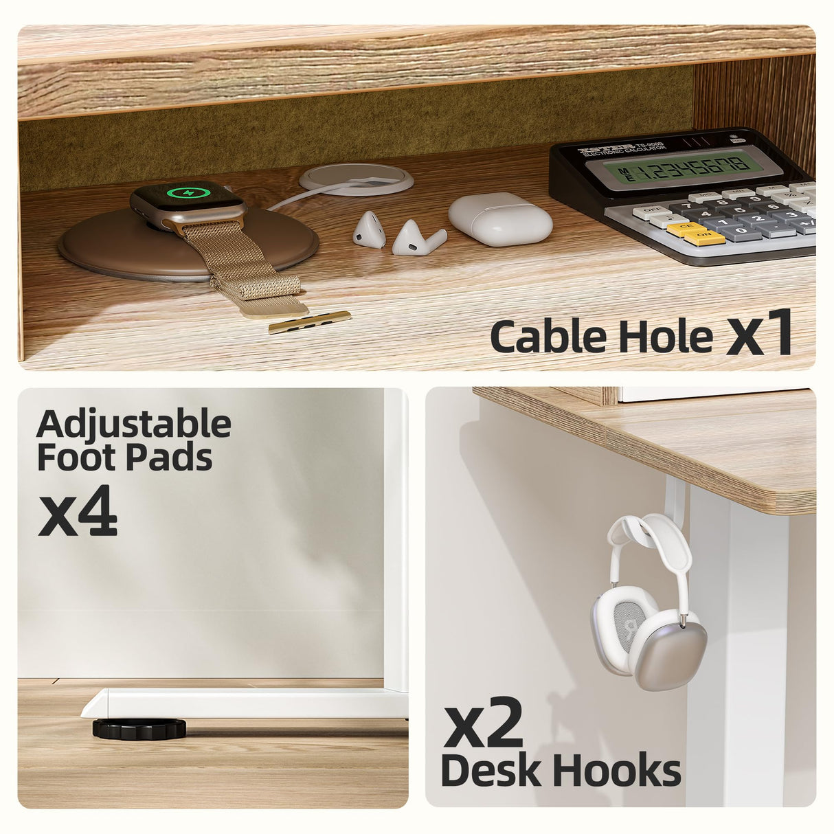 TIQLAB 55 * 24 Inch Standing Desk with Two Drawers, Stand Up Standing Desk Adjustable Height, Electric Sit Stand Desk with Storage Shelf and Splice Board, Maple TIQLAB