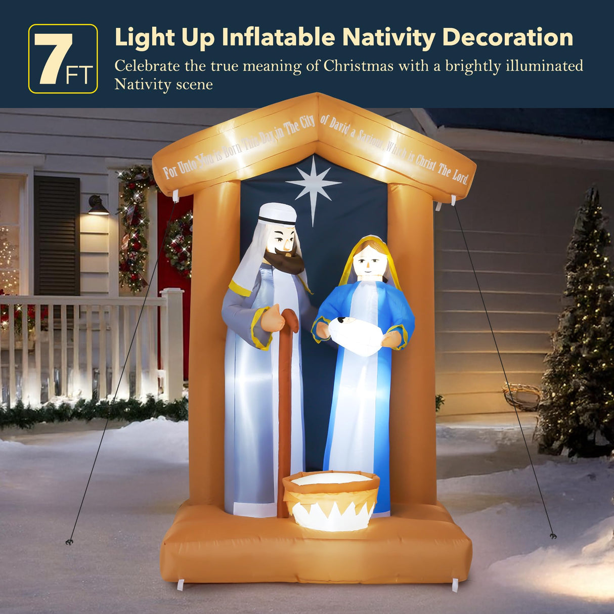 7 FT Christmas Inflatables Nativity Scene Outdoor Decorations, Christmas Blow Up Yard Decorations Nativity Sets for Garden Lawn Xmas Decor ZPISF