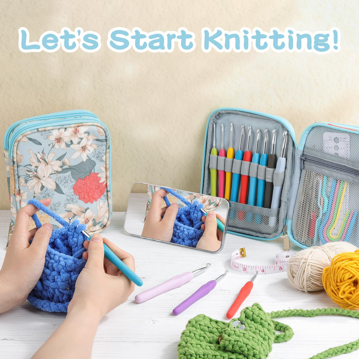 96 Pack Crochet Hooks Set, Ergonomic Knitting Needle Weave Yarn Kits with Storage Case and Crochet Needle Accessories, Crochet Needles Kit for Beginners and Experienced Crochet Hook Mayboos