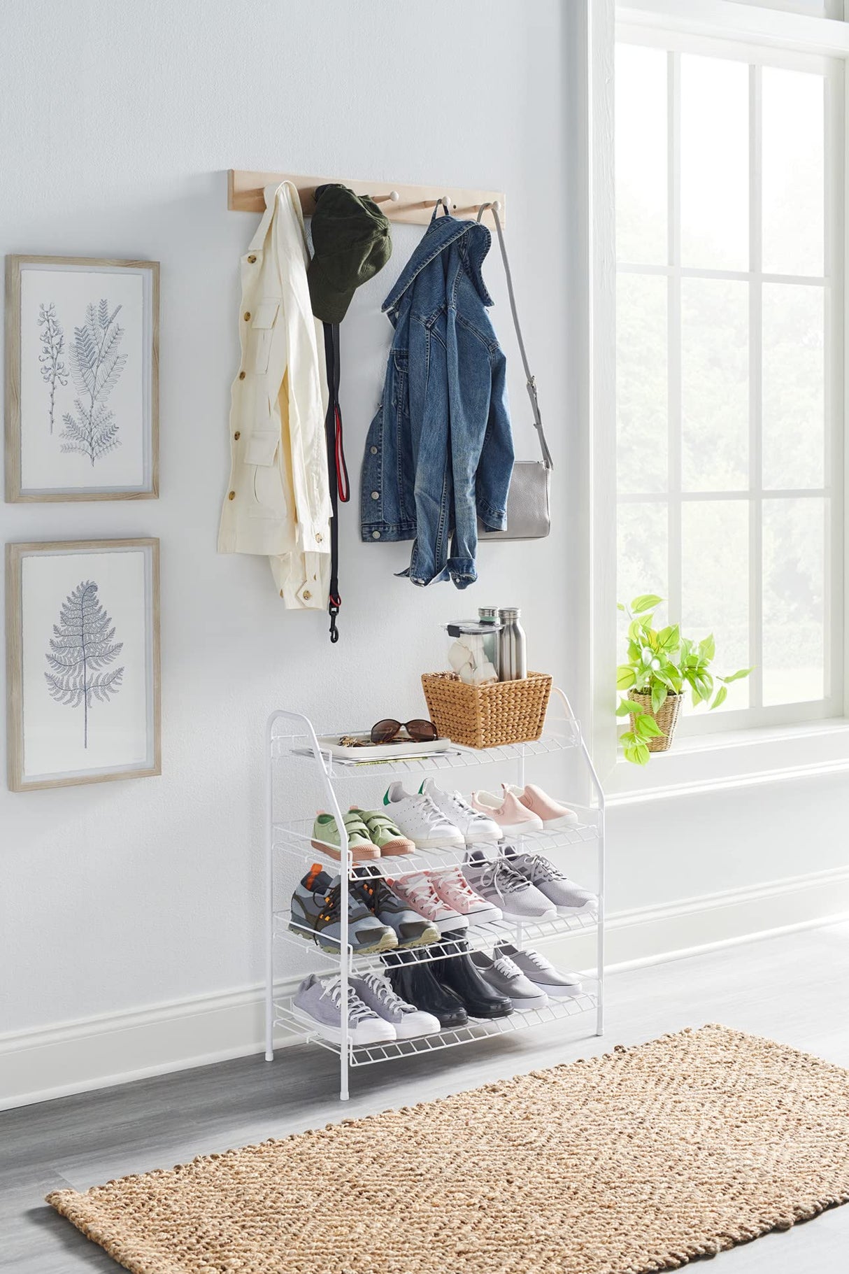Rubbermaid 4-Tier Wire Shoe Rack, White, Simple Assemble, Storage Shelf for Organization in Bedroom/Closet Rubbermaid