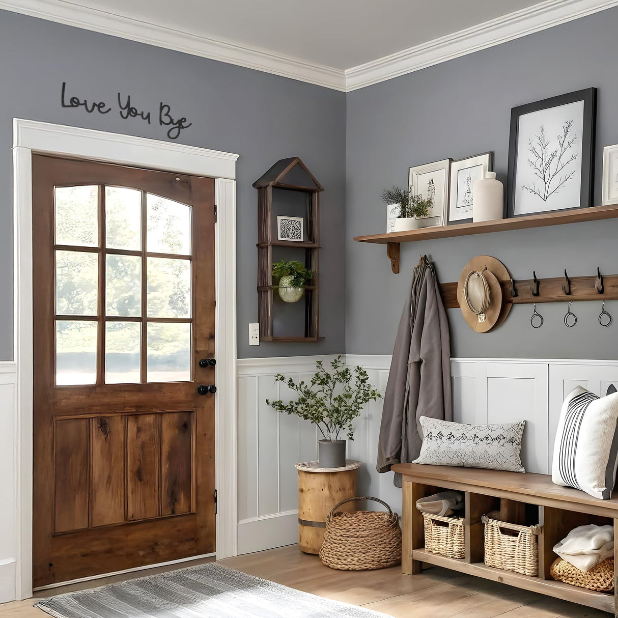 Fttoyoly Love You Bye Sign Above Door, Love You Bye Wooden Wall Decor Farmhouse Boho Home Decor Heartfelt Message for Your Family Lovers Wall Art Gifts Hallway Entryway Fttoyoly