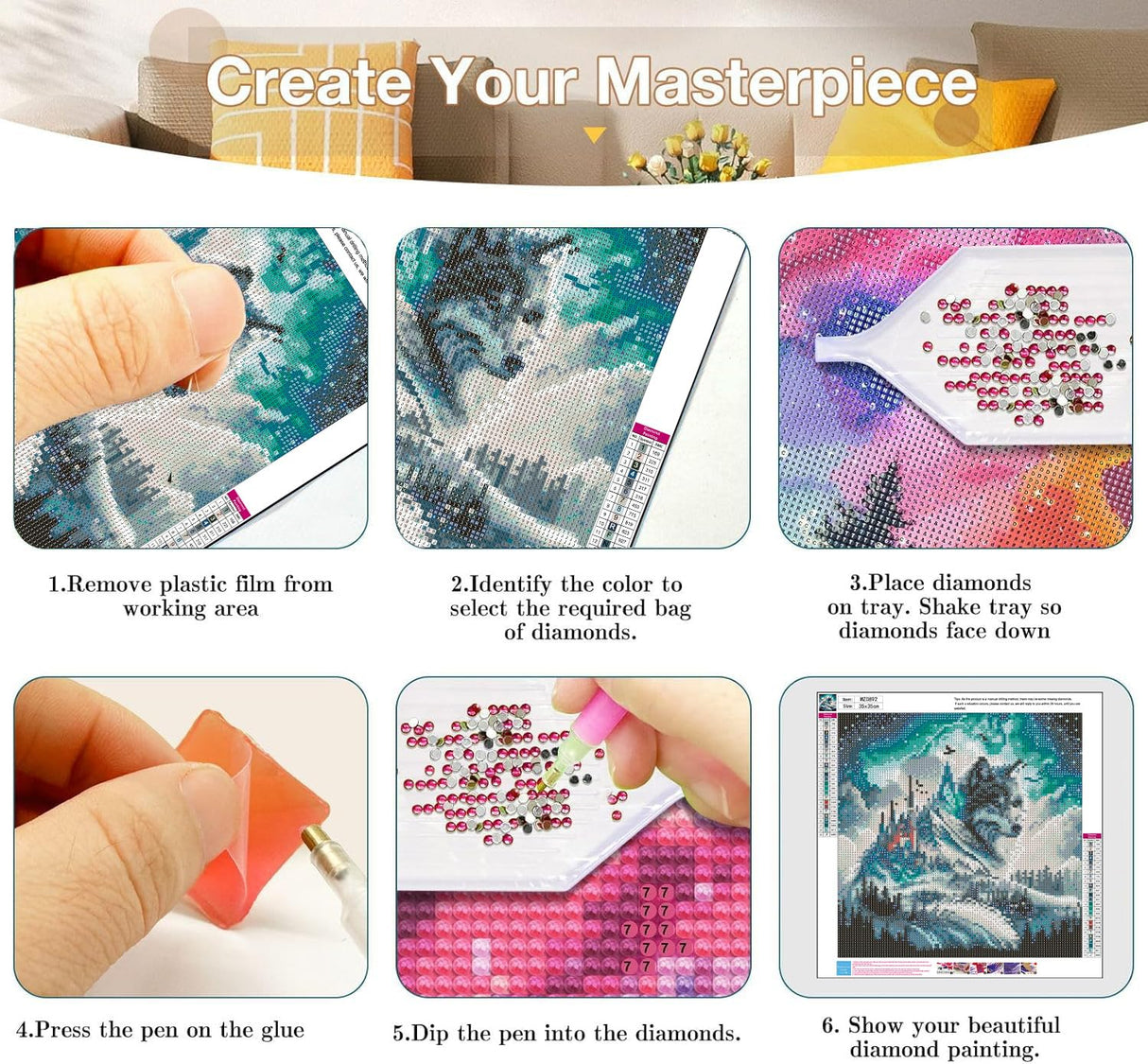 Axquilon 4 Pack Diamond Art Kits for Adults - Wolf Diamond Painting Kits for Adults, 5D Round Full Drill Gem Art, Paint by Diamonds Pictures DIY Crafts Kits 14x14 inch Axquilon