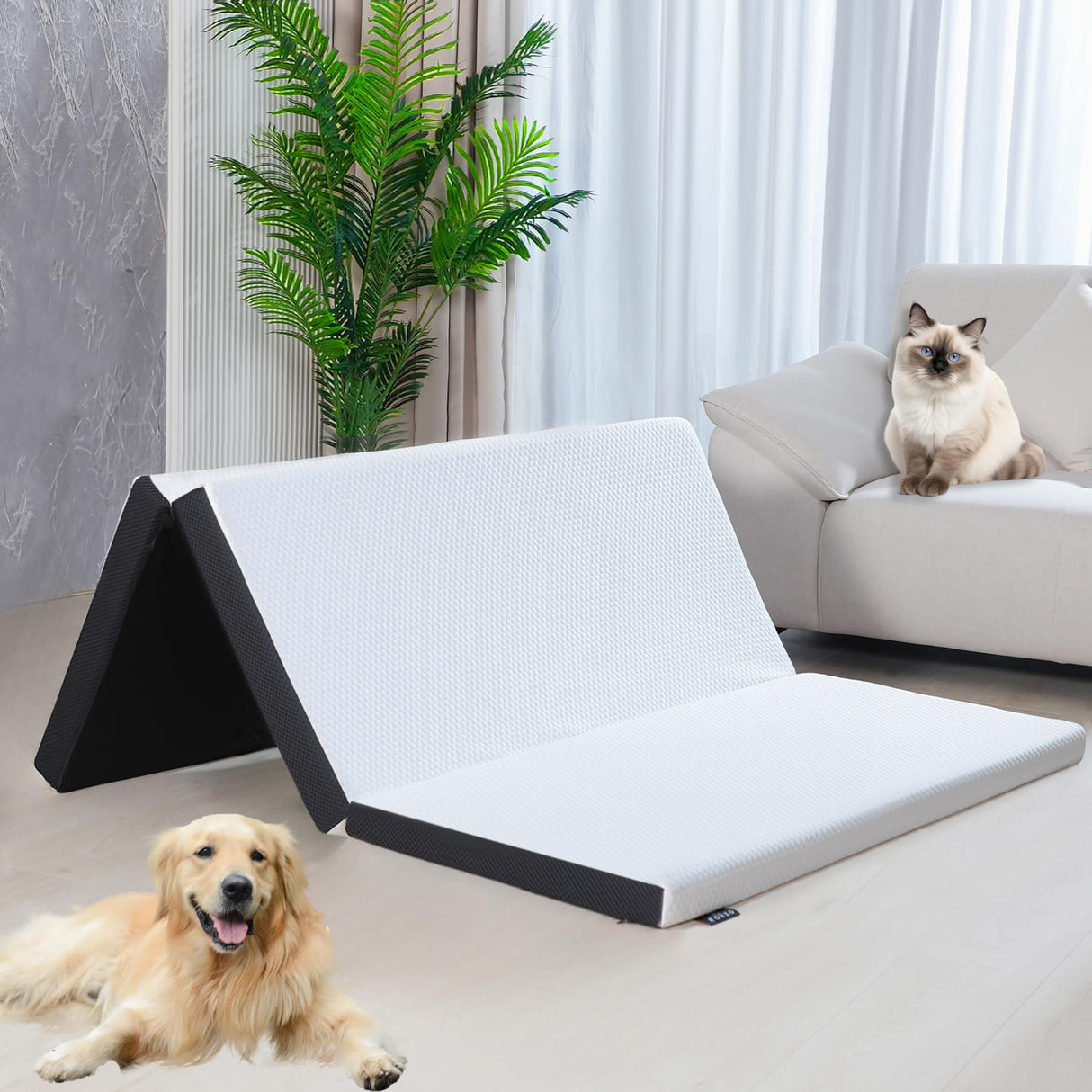 Roxzo Folding Mattress, 3 inch Twin Tri-Folding Memory Form Mattress,Portable Trifold Mattress Topper with Washable Cover, Non-Slip Bottom Camping Mattress Guest Bed, 75"x38"x3" Roxzo