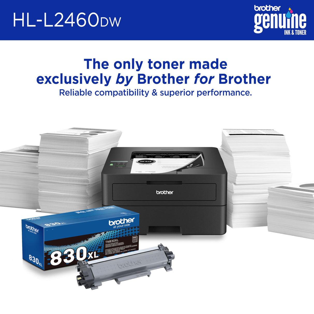Brother HL-L2460DW Wireless Compact Monochrome Laser Printer with Duplex, Mobile Printing, Black & White Output | Includes Refresh Subscription Trial(1), Amazon Dash Replenishment Ready Brother