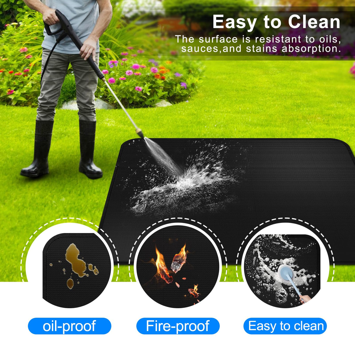 CHERAINTI Under Grill Mat for Outdoor Grill, Large 48 x 32 Inch Double-Sided Fireproof Deck and Patio Protector Mat, Oil-Proof Waterproof Indoor Fireplace Fire Pit BBQ Mat Grill Pad for Under Grill CHERAINTI