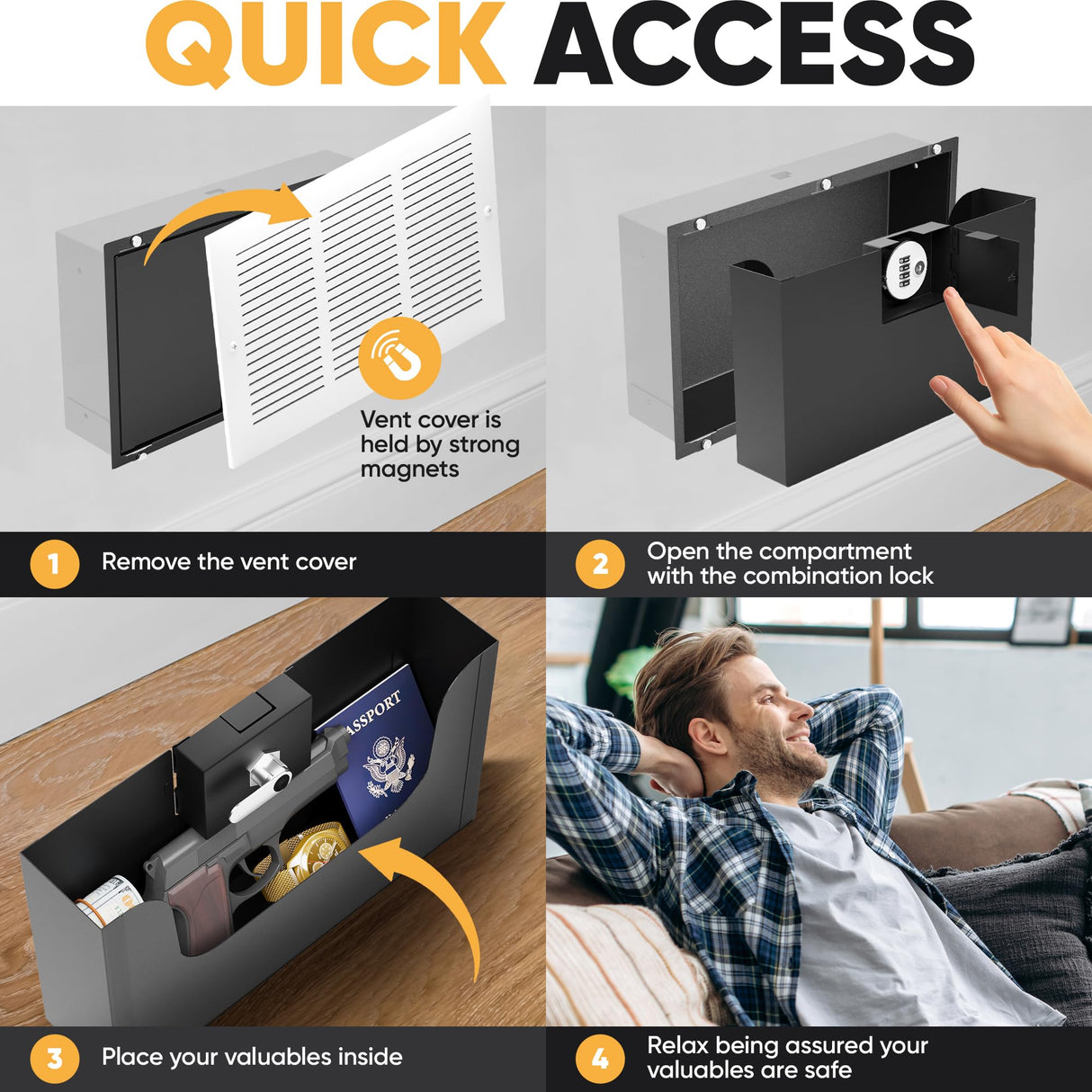 Elder Welder® Hidden Wall Safe with Air Vent Cover | Easy to Install | Combination Lock | Fits Perfectly Between 16" Studs | Hidden Safe for Money | Elevated Choice Over Book Safe or Picture Safe Elder Welder