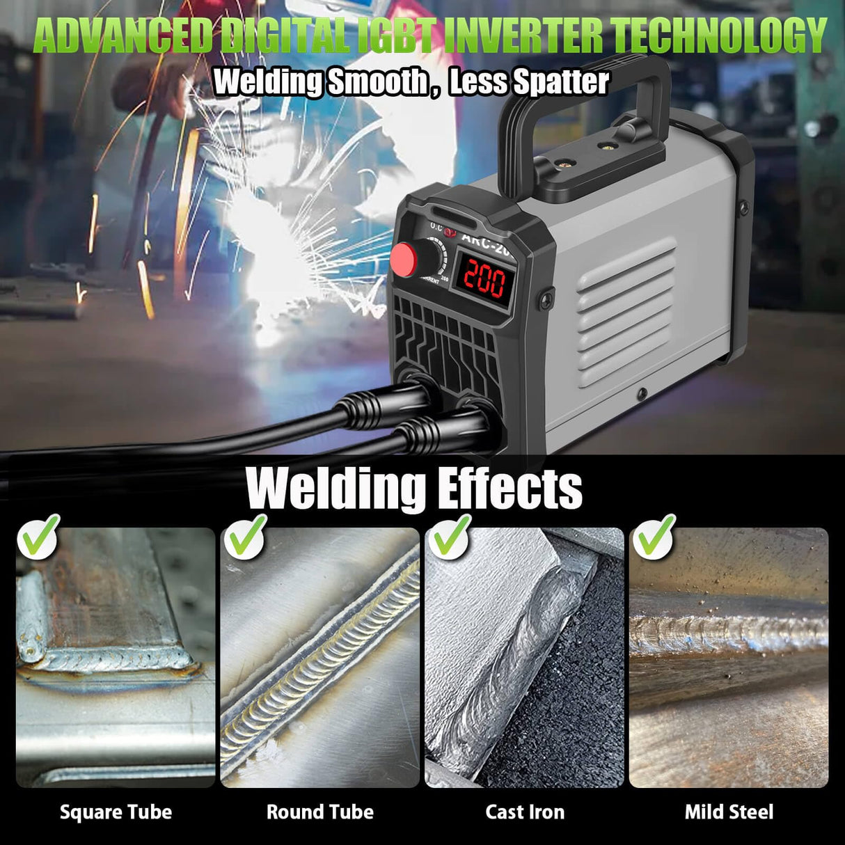 Hpoouo 200Amp 20PCS Rods Stick Welder, Super MINI Portable Welding Machine, IGBT Inverter Welder Machine 110V with Hot Start Arc Force Anti-Stick, for 1/16"-1/8" Rod ARC Welder, Chip Hammers (Gray) Hpoouo