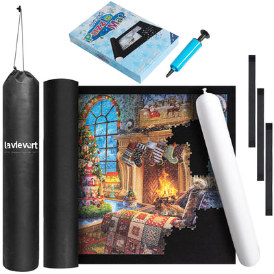 Lavievert Giant Jigsaw Puzzle Mat Roll Up, Portable Puzzle Saver Board, Large Felt Puzzle Mat Storage Keeper Holder with Drawstring Closure Storage Bag & Hand Pump for Up to 3000 Pieces