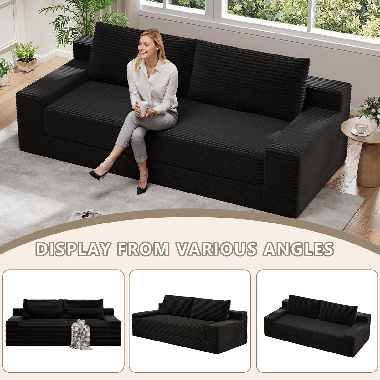 HZANHY 71" Loveseat Sofa, Corduroy Loveseats for Small Spaces, No Assembly Required Love Seat Couch for Living Room, Bedroom, Apartment, Black HZANHY