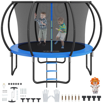 VEVOR 10FT Trampoline with Enclosure Net, Ladder, and Curved Pole, Heavy Duty with Jumping Mat and Spring Cover Padding, Outdoor Recreational Trampoline for Kids and Adults